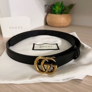 Gucci Marmont skinny belt (.75in) with antique brass Sz 85